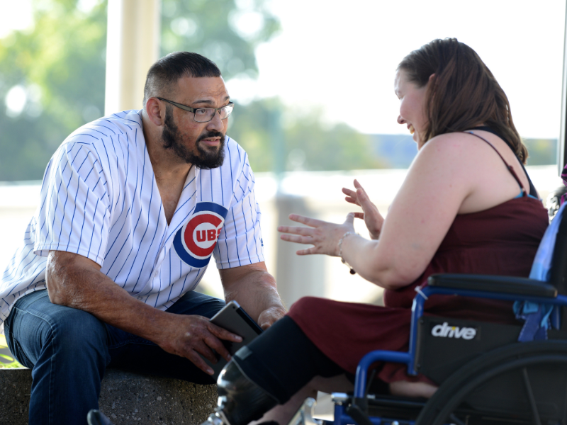 Two burn survivors talking. 